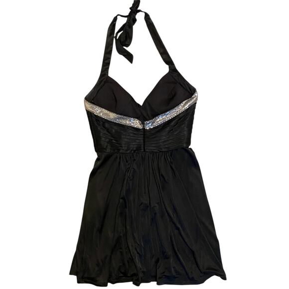 Y2K BCBGMAXAZRIA Halter Mini Dress XS Black Silver Chainmail Cocktail Party LBD - Picture 4 of 11
